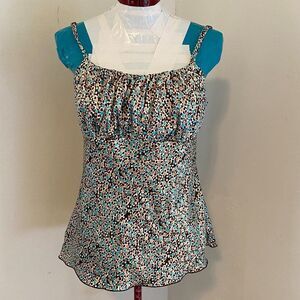 B ware Spaghetti Strap Floral Gathered Bust Summer Womens Top Size XL